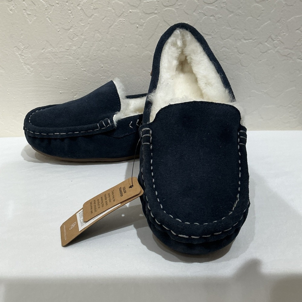 NWT Genuine Suede SHEEPSKIN Moccasins Driving Loafers Womens 8, Mens 7 Blue Navy